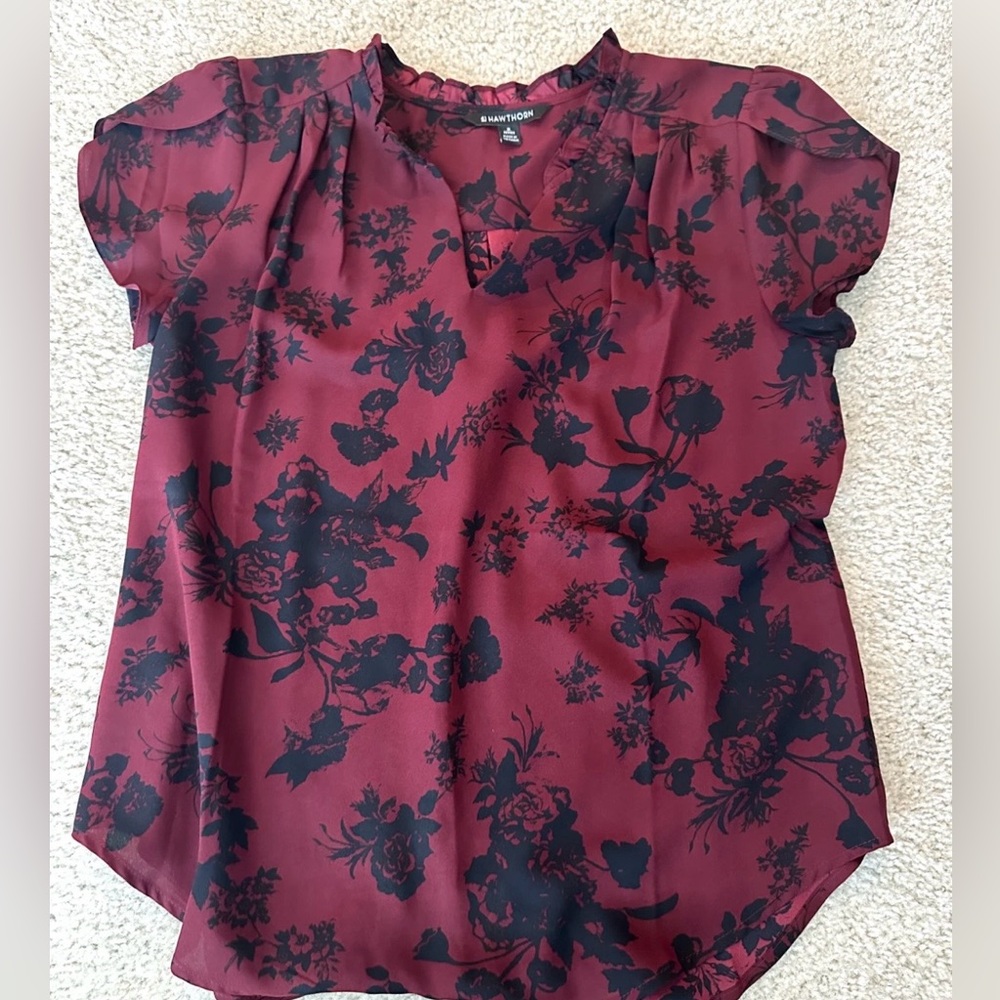 41 Hawthorn Burgundy Floral Blouse